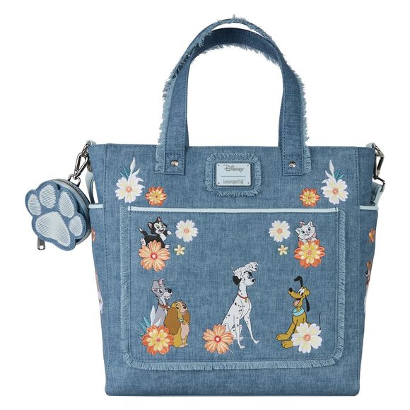 Disney Dogs & Cats Faux Denim Convertible Tote Bag With Coin Bag :O - Picture 1 of 4